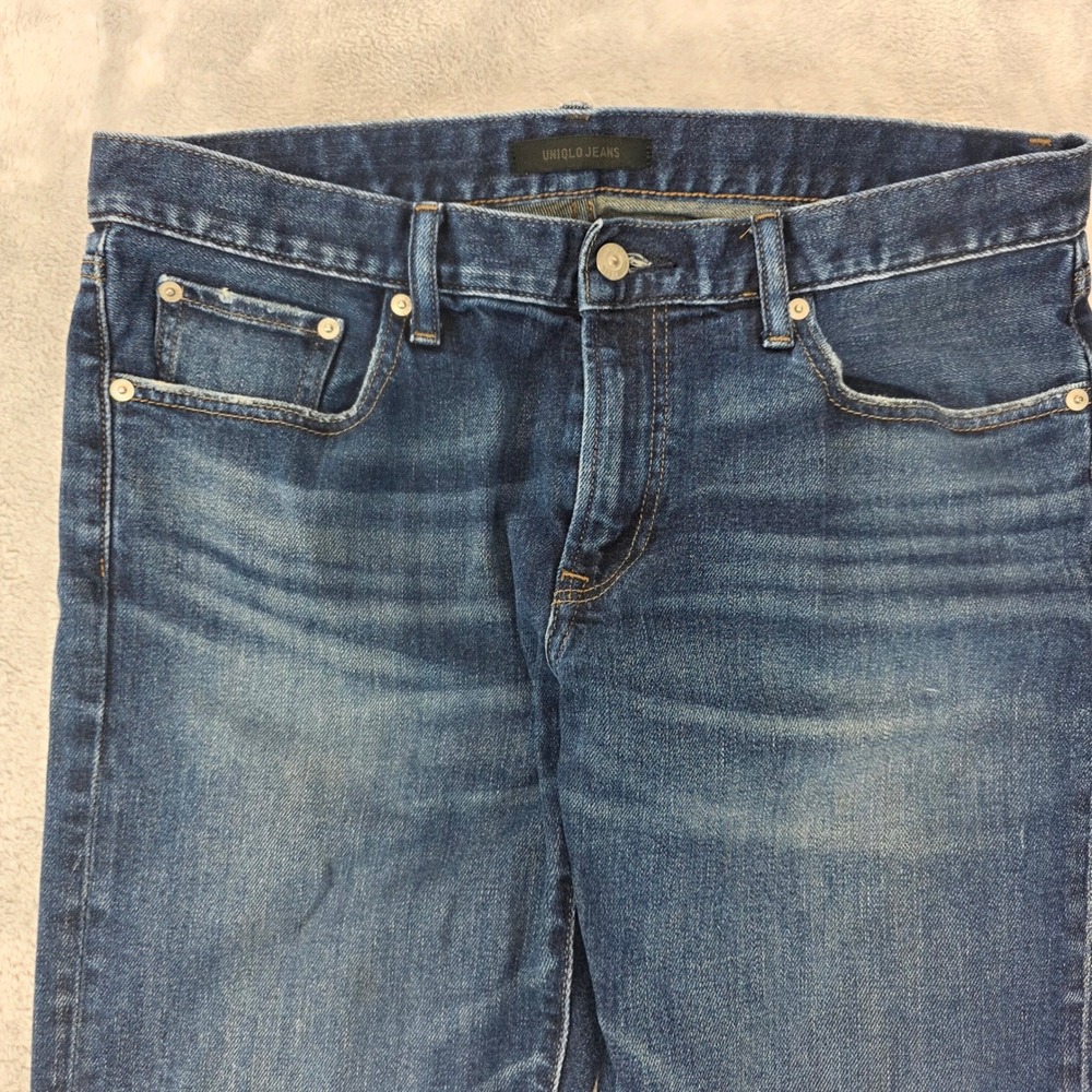 Uniqlo Men 33 Blue Jeans Slim‎ Straight Leg Low Rise Kaihara Denim - Picture 9 of 12